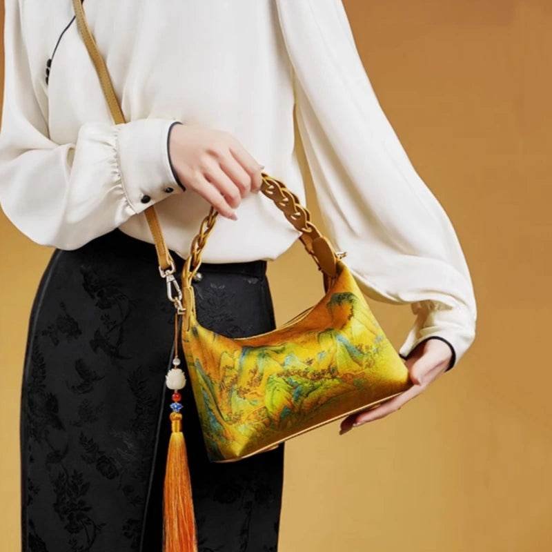 Chinese Painting Xiangyunsha Silk Shoulder Bag Designer Handbag - Image 4