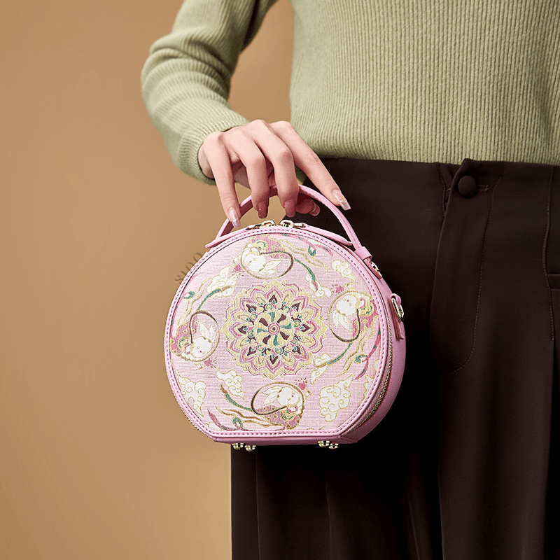 Song Brocade Powder Round Bag Lotus & Lucky Rabbit Pattern - Image 3