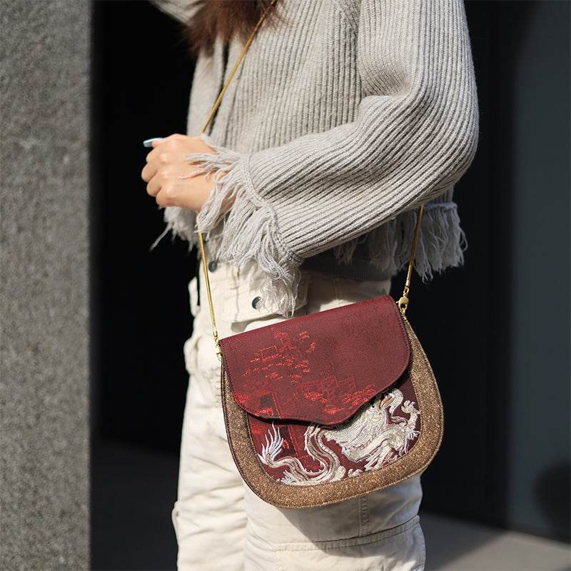 Ultra-Light Saddle Loong Embroidery Bag Recycled Fabric with Hualuo Silk 216g - Image 3