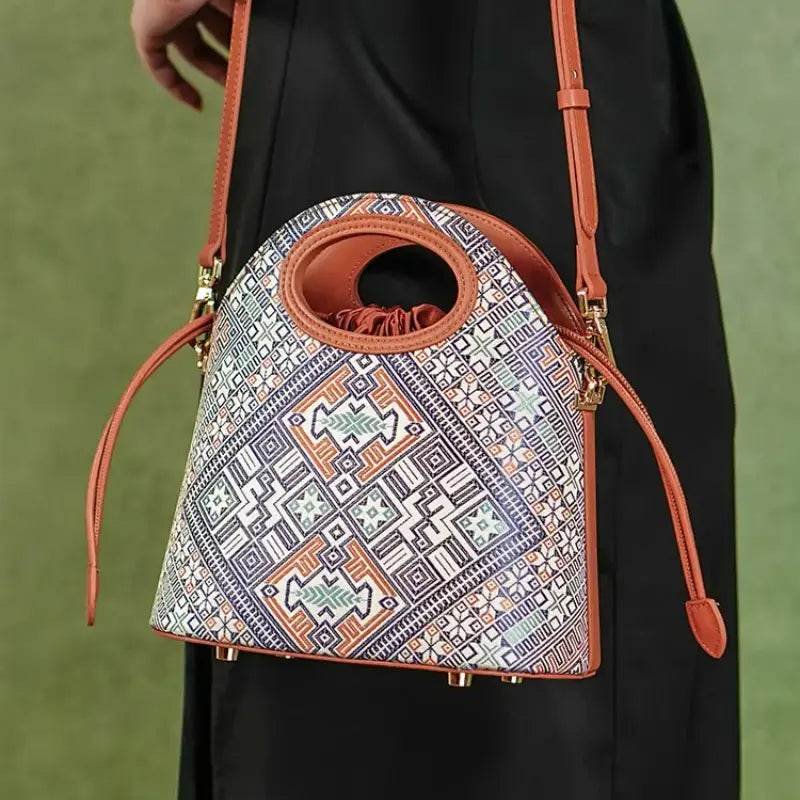 Zhuang Brocade Vintage Drawstring Bucket Bag - Image 4