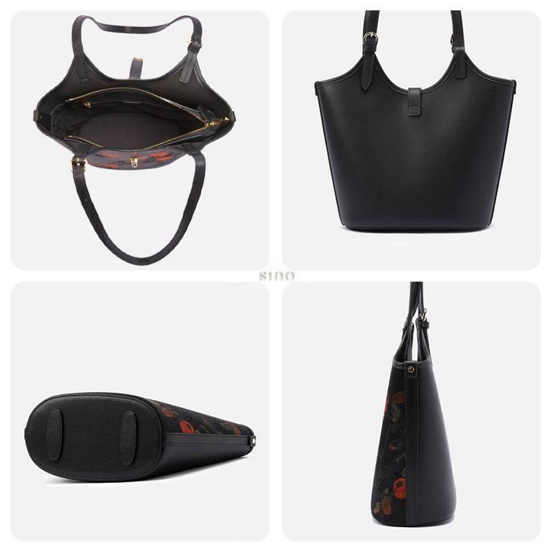 Xiangyunsha Silk Leather Printed Persimmon Bucket Bag - Image 8