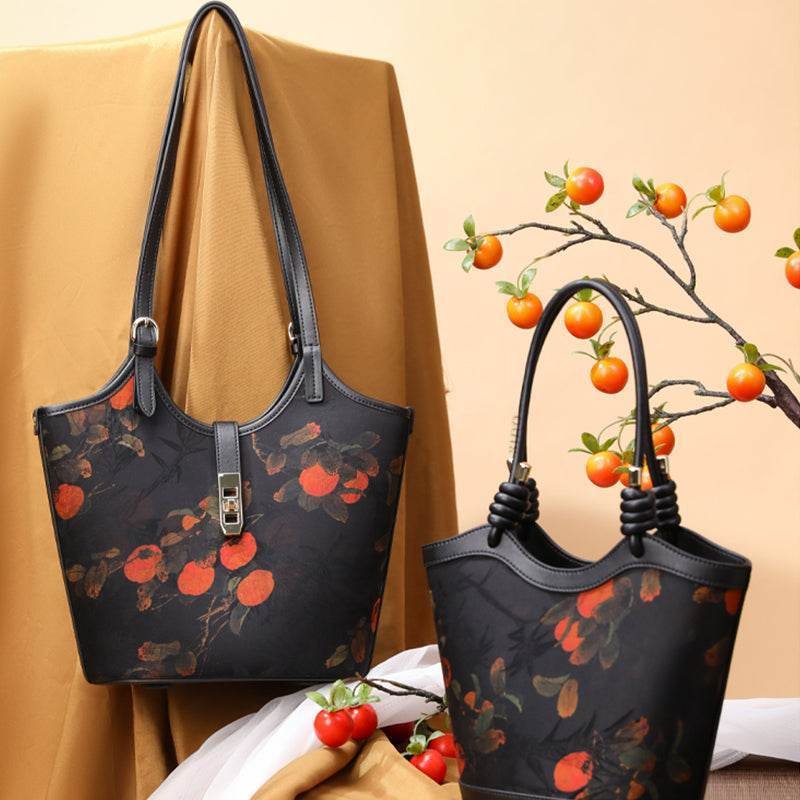 Xiangyunsha Silk Leather Printed Persimmon Shoulder Bag - Image 6