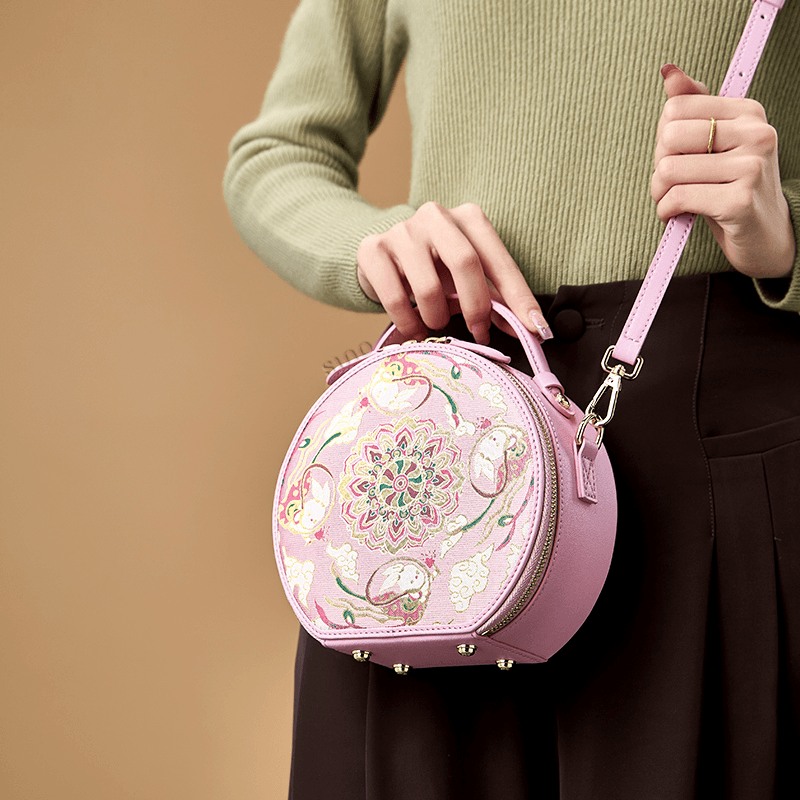Song Brocade Powder Round Bag Lotus & Lucky Rabbit Pattern - Image 2