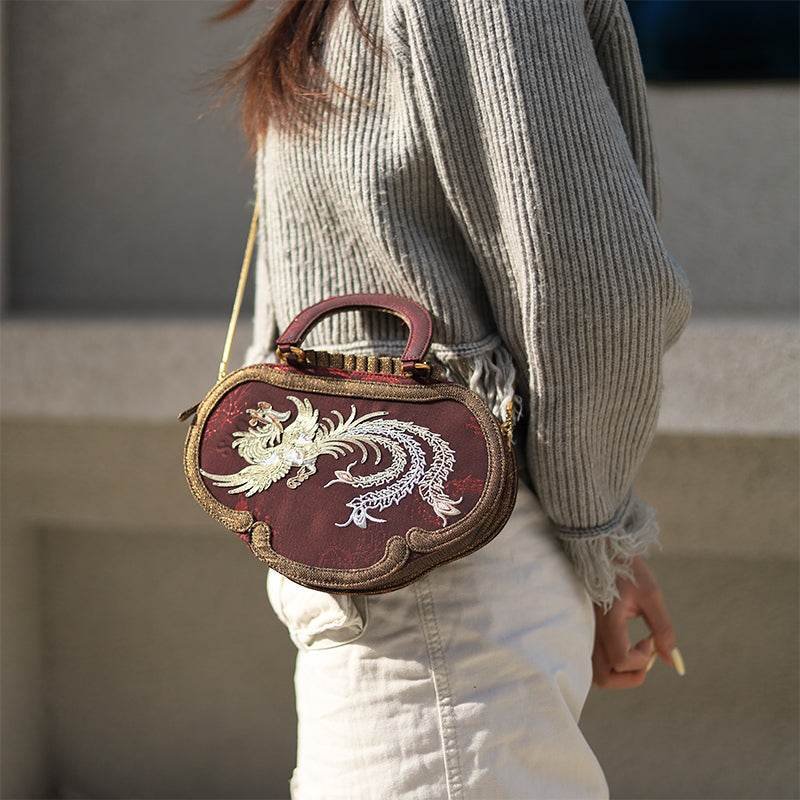 Ultra-Light Ruyi Phoenix Embroidery Handbag Recycled Fabric with Hualuo Silk 205g - Image 3