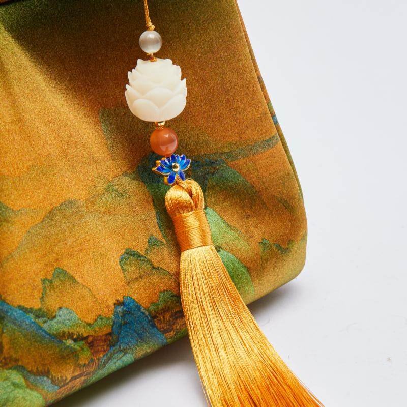Chinese Painting Mulberry Silk Bucket Bag Vintage Handbag - Image 6