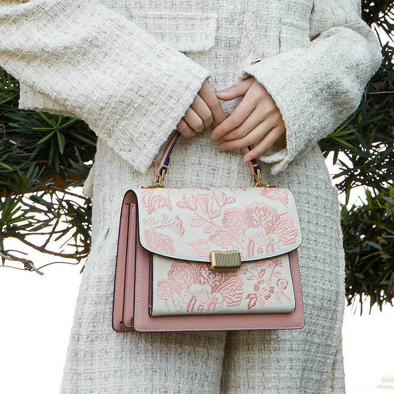 Embroidery Leather Peony Clutch Bag New Chinese Style Handbag - Image 3