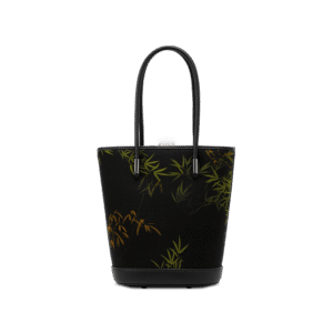 Xiangyunsha Silk Black Bamboo Print Crossbody Bucket Bag