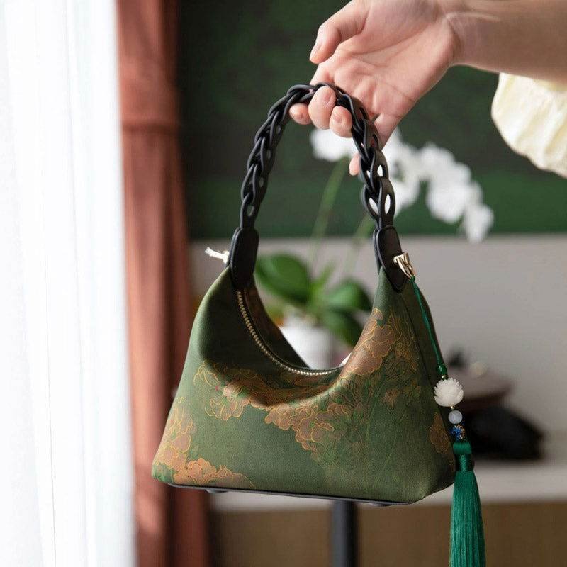 Xiangyunsha Silk Dark Green Mulberry Silk Shoulder Bag - Image 3