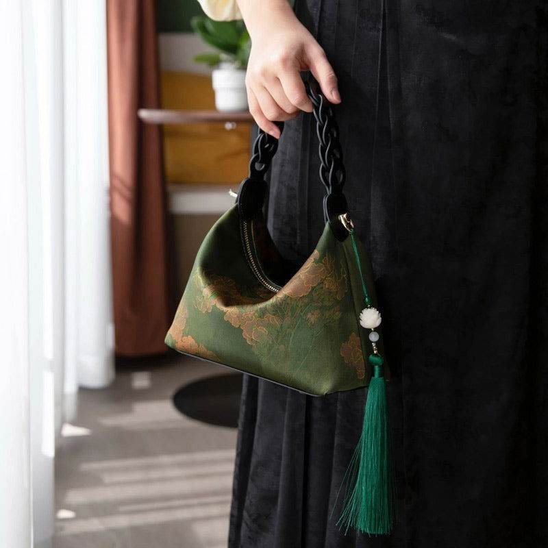 Xiangyunsha Silk Dark Green Mulberry Silk Shoulder Bag - Image 2