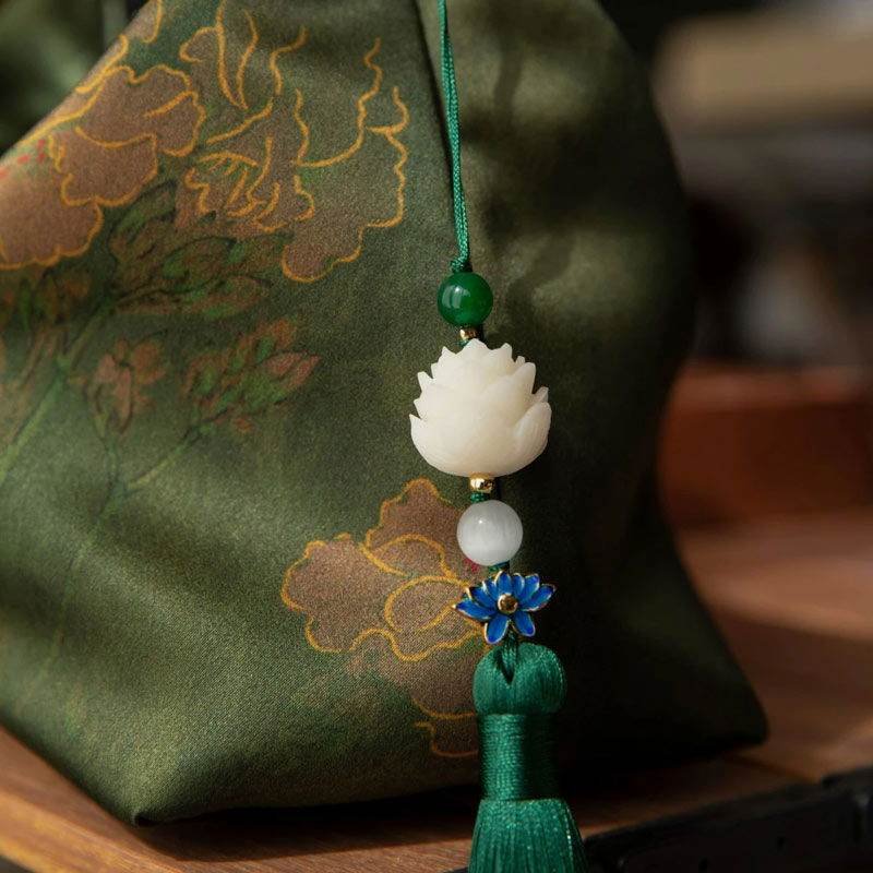 Xiangyunsha Silk Dark Green Mulberry Silk Shoulder Bag - Image 7