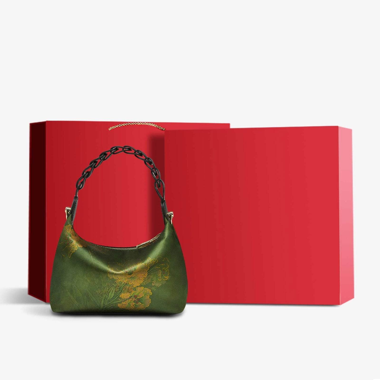 Xiangyunsha Silk Dark Green Mulberry Silk Shoulder Bag - Image 17