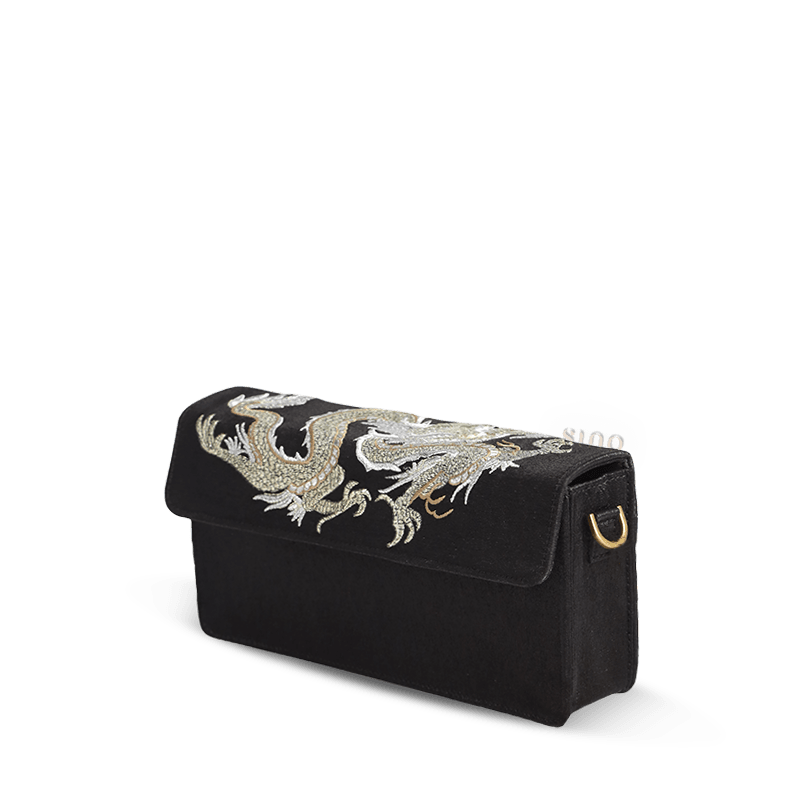 Ultra-Light Loong Silk Embroidery Black Evening Bag Recycled Fabric 154g - Image 14