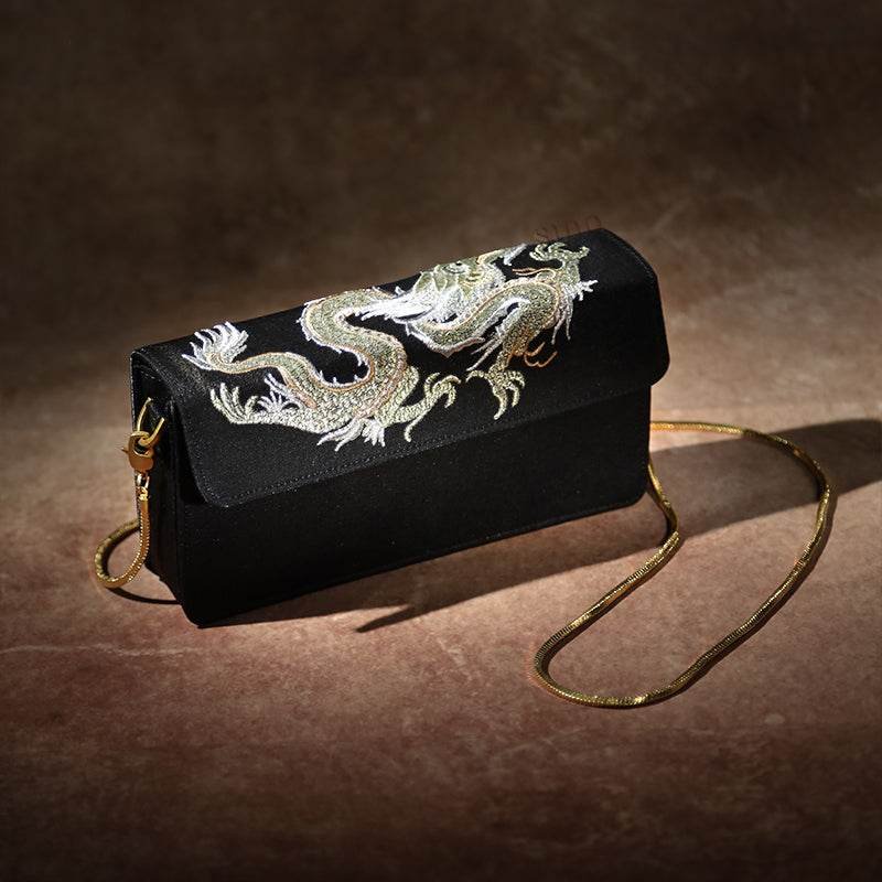 Ultra-Light Loong Silk Embroidery Black Evening Bag Recycled Fabric 154g - Image 5