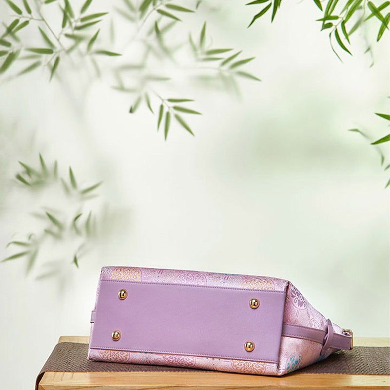 Handcraft Brocade Jacquard Purple"Tuanhua”Chinoiserie Royal Tote Bag - Image 5