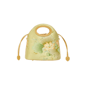 Printed Jacquard Lotus Green Drawstring Bucket Bag