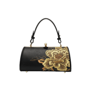 Embroidery Leather Kiss Lock Bag Royal Gold Peony Luxury Handbag