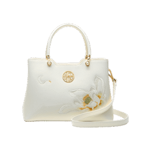 Embroidery Leather White Crossbody Tote Bag Lotus Luxury Gift