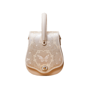 Brocade Jacquard Beige Butterfly Designer Saddle Bag