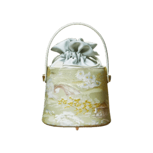 Chinese Painting Mulberry Silk Green Bucket Designer Handbag