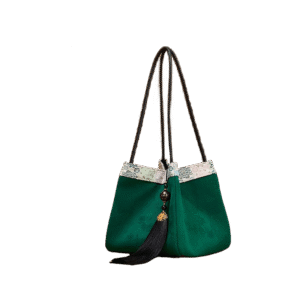 Xiangyunsha Silk Jacquard Vintage Green Bucket Bag