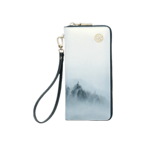 Chinese Style Cloud Mountain Blue Printed Cowhide Wallet