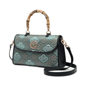 Embroidery Leather Bag Zhuang Brocade Bamboo Handle Handbag