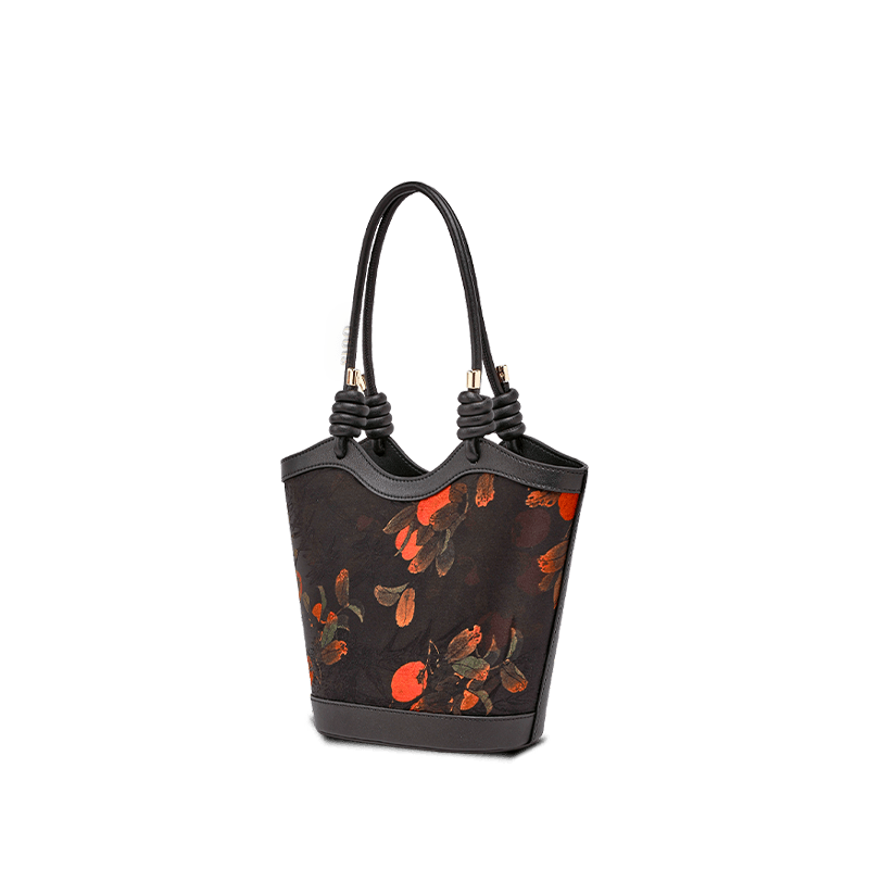 Xiangyunsha Silk Leather Printed Persimmon Shoulder Bag - Image 9
