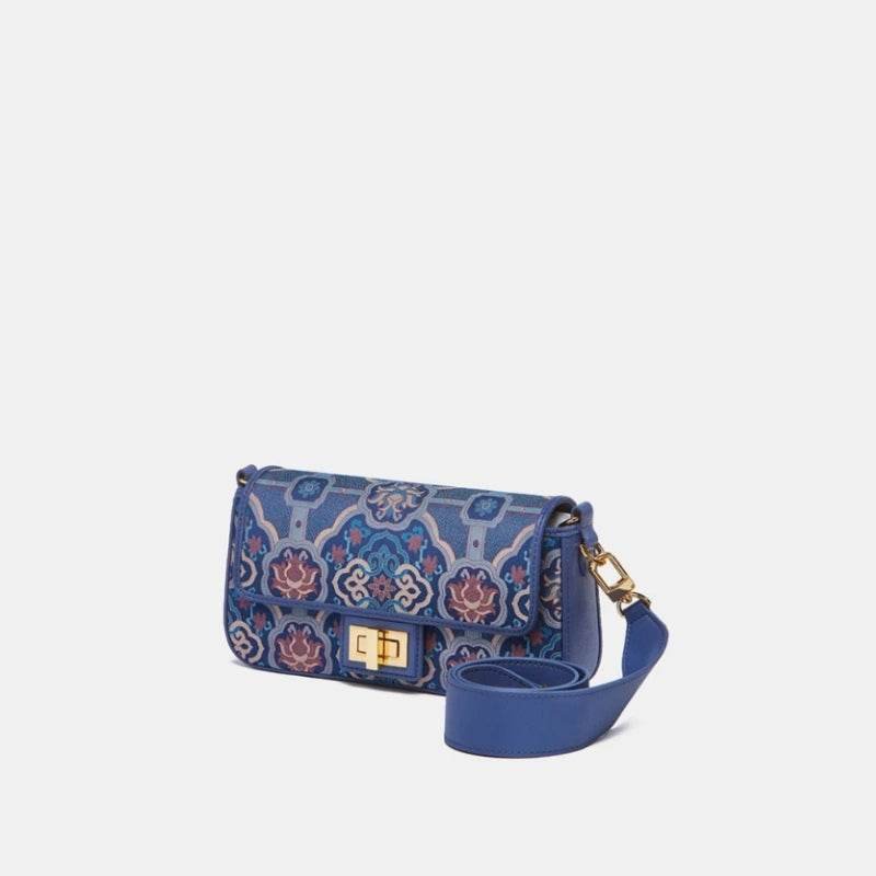 Song Brocade Leather Mulberry Silk Blue Shoulder Evening Bag - Image 5