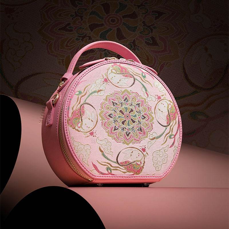 Song Brocade Powder Round Bag Lotus & Lucky Rabbit Pattern - Image 5