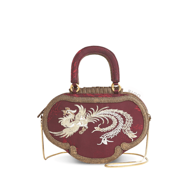 Ultra-Light Ruyi Phoenix Embroidery Handbag Recycled Fabric with Hualuo Silk 205g