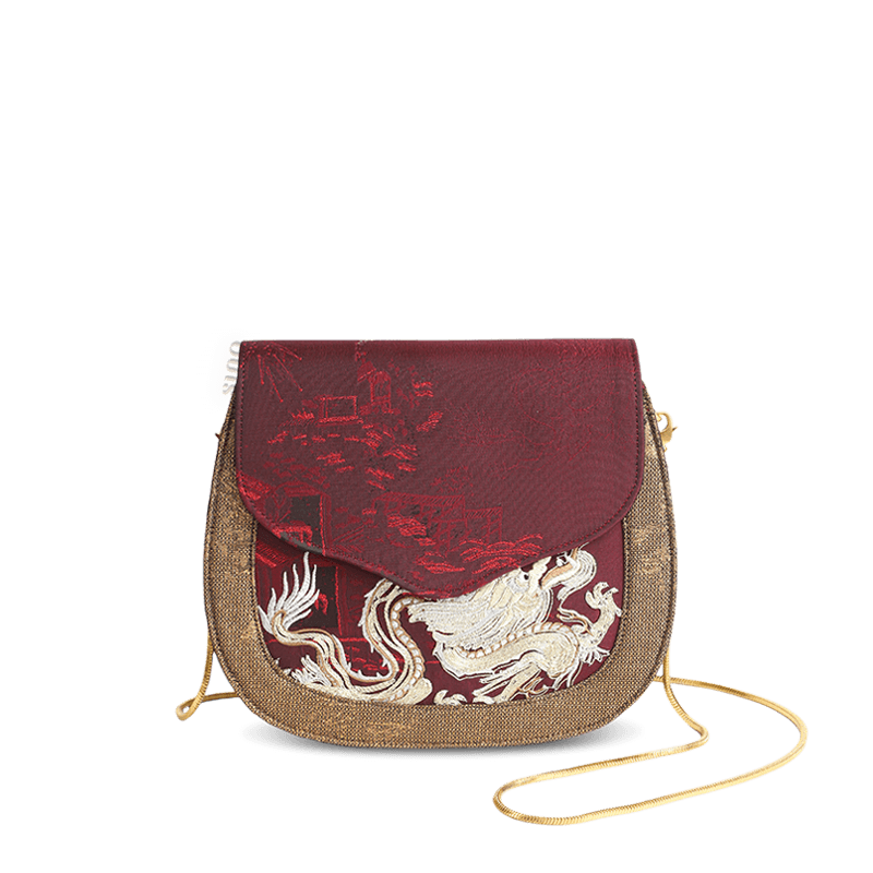 Ultra-Light Saddle Loong Embroidery Bag Recycled Fabric with Hualuo Silk 216g