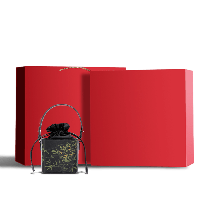 Xiangyunsha Silk Black Bamboo Print Mini Cube Bucket Bag - Image 10