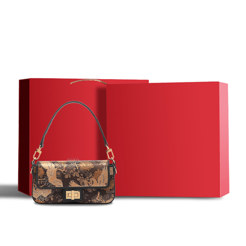 Xiangyunsha Silk Vintage Crane Print Shoulder Bag - Image 9