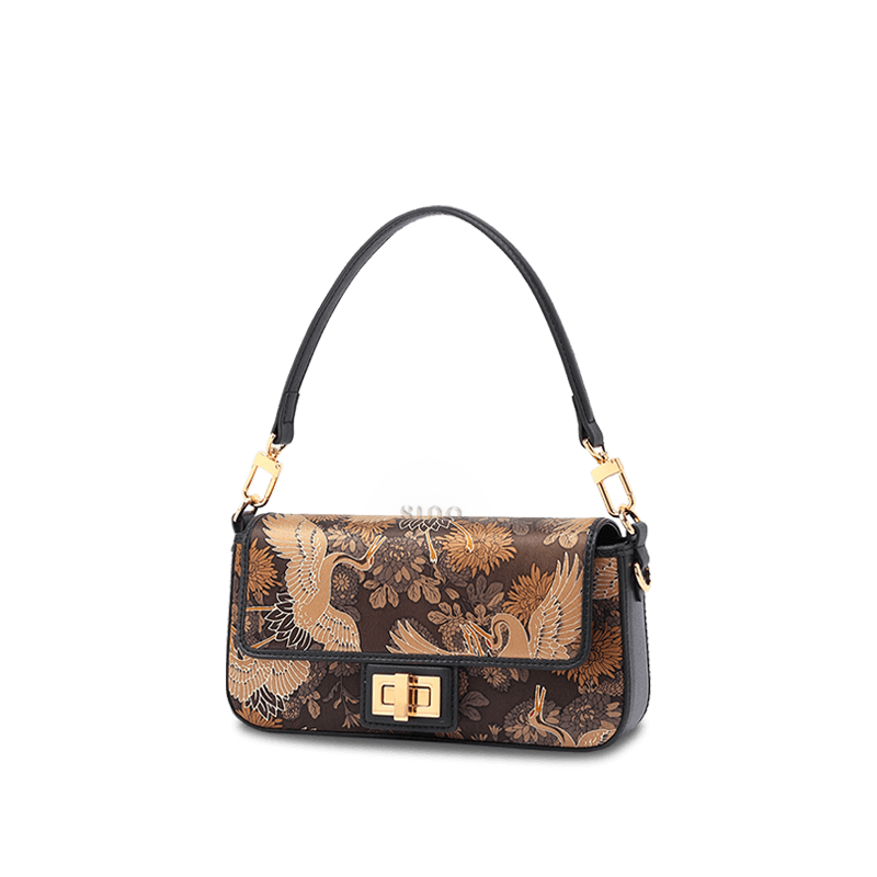 Xiangyunsha Silk Vintage Crane Print Shoulder Bag - Image 8