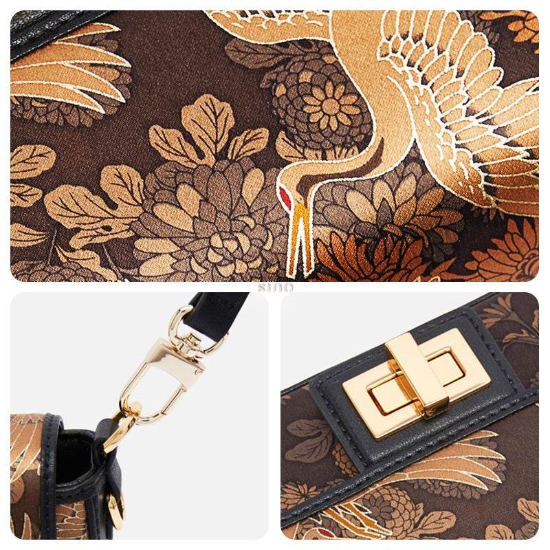 Xiangyunsha Silk Vintage Crane Print Shoulder Bag - Image 6